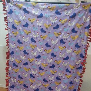 Chickens Multi-Color Handmade Fleece Throw/Blanket #3 (48in W X 67in L)
